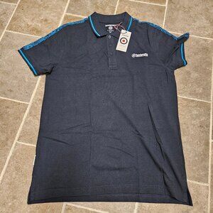 Lambretta Paisley Taped Polo Shirt Mens Large Navy Blue NWT